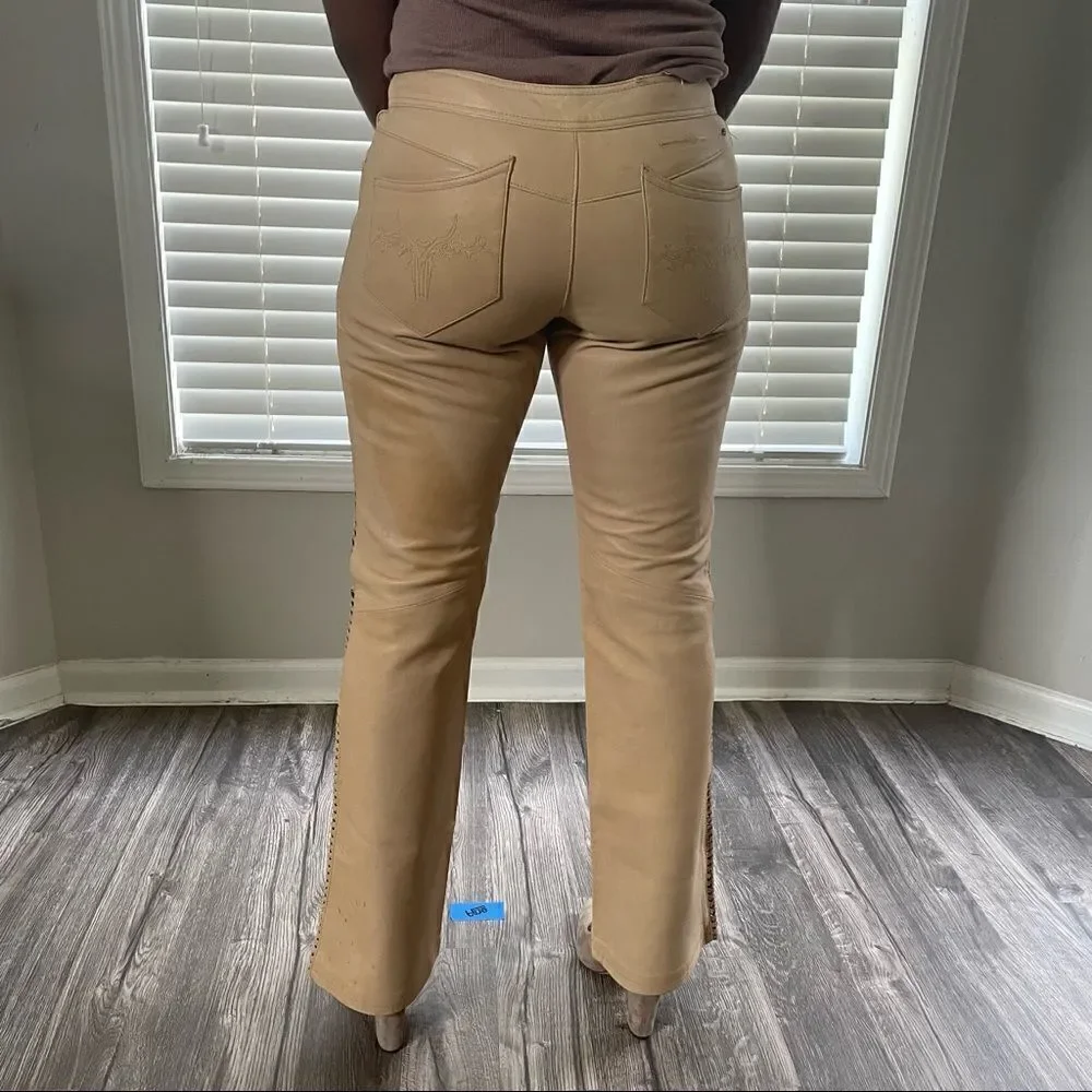 Harley Davidson Vintage Tan Leather Lace Up Pants